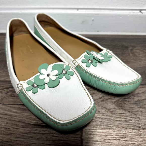 Prada The Original Car Shoe Driving Loafer Patent Pebbled Leather Flower Green 8 - Picture 2 of 7